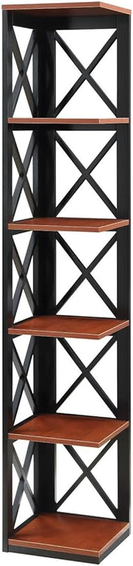 Convenience Concepts Oxford 5 Tier Corner Bookcase, Cherry / Black - LeafyLoom