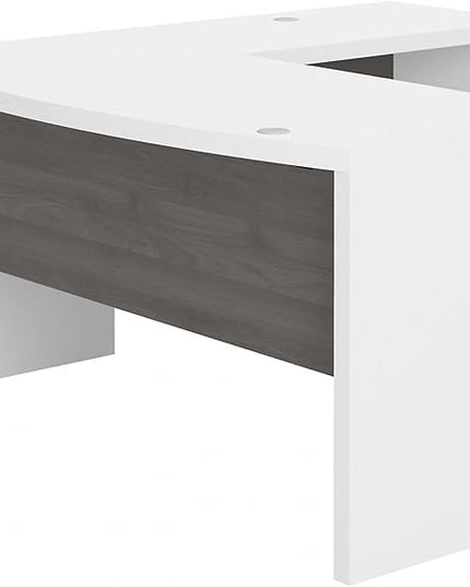 Bush Business Furniture Echo L Shape Desk with Wire Management | Corner Bow Front Table for Home Office with Quick-to-Assemble Hardware, 60W, Pure White and Modern Gray - LeafyLoom