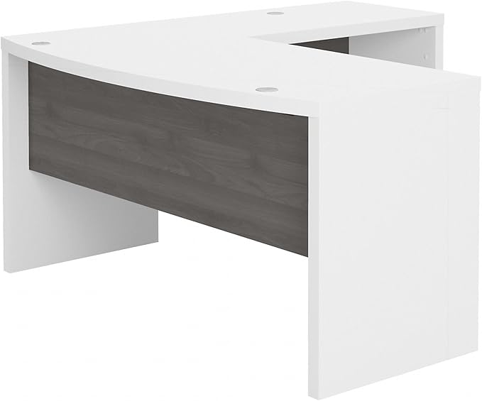 Bush Business Furniture Echo L Shape Desk with Wire Management | Corner Bow Front Table for Home Office with Quick-to-Assemble Hardware, 60W, Pure White and Modern Gray - LeafyLoom