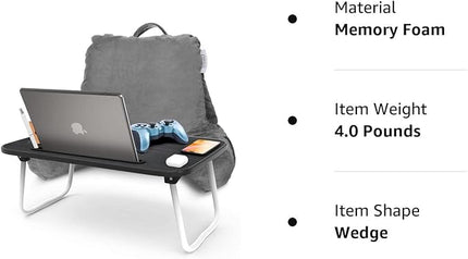 Nestl Reading Pillow with Portable Laptop Lap Desk, Velvet Feel Back Pillow for Sitting in Bed, Shredded Memory Foam Back Support Pillow for Bed, Bed Rest Pillow with Arms, Standard - Gray - LeafyLoom