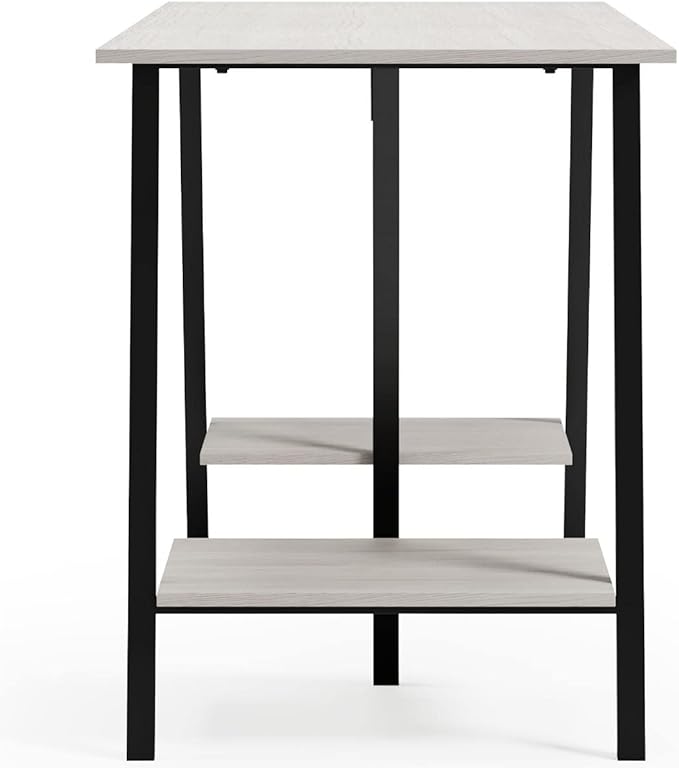 Signature Design by Ashley Bayflynn Modern Home Office Desk or Drafting Table with Sawhorse Legs, White & Black - LeafyLoom