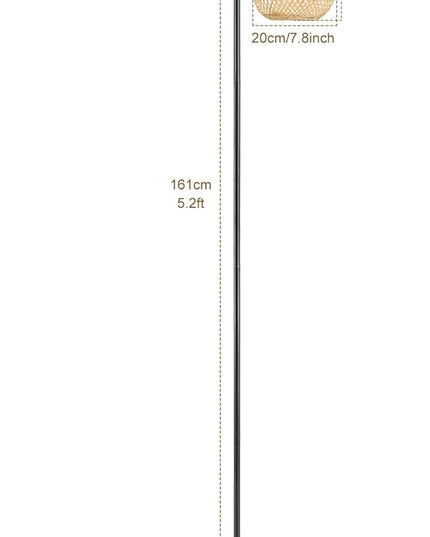 Boho Floor Lamp for Living Room, Industrial Standing Lamp with Handmade Rattan Natural Bamboo Lantern Mini Shade, Tall Pole Light with E26 Socket for Bedroom, Farmhouse,Black(NO Bulb) - LeafyLoom