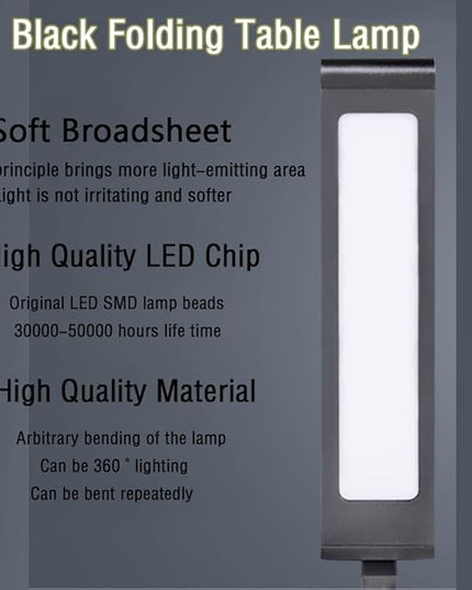 Foldable LED Desk Light, Slim Portable Rechargeable USB Table Light, Eye-Caring Aluminium Alloy Table Lamps,for Home, Reading, Studying, Work, Travel (Black) - LeafyLoom