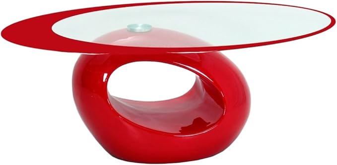 Fab Glass and Mirror CTR-FAB30000 Oval Glass Coffee Table, 43.5 in x 25.5 in x 16 in, Red - LeafyLoom