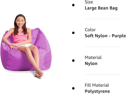 Posh Creations Coronado Bean Bag Boys and Girls Large Chair for Kids, for Gaming and Playrooms, Soft Nylon-Purple, Large Bean Bag - LeafyLoom