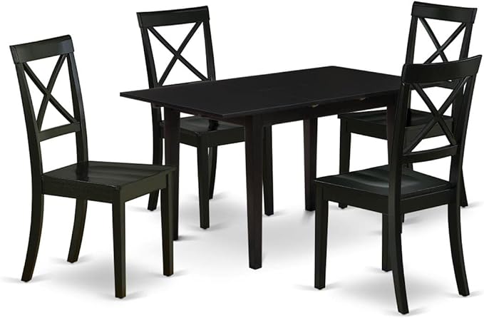 East West Furniture NOBO5-BLK-W 5 Piece Dining Set for 4 includes a Rectangle Kitchen Table with Butterfly Leaf and 4 Dinette Chairs, 32x54 Inch - LeafyLoom
