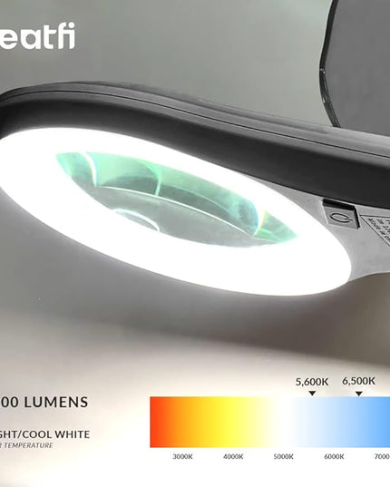 Neatfi (New Model) Bifocals 1,200 Lumens Super LED Magnifying Lamp with Clamp, 5D + 20D, Dimmable, 60 Pcs SMD LED, 5 Inches Diameter Lens, Adjustable Arm Utility Clamp (5 Diopter + 20 Diopter, Silver) - LeafyLoom