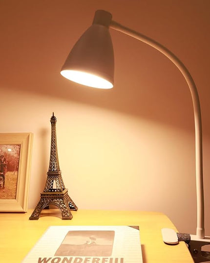 LED Desk Lamp Reading Lamp Clamp Lamp 3 Color Modes 10 Brightness Dimmer Table Lamp with Auto Off Timer Eye-Caring Office Lamp　360° Flexible Gooseneck Clip，AC Adapter Include,White (White) - LeafyLoom