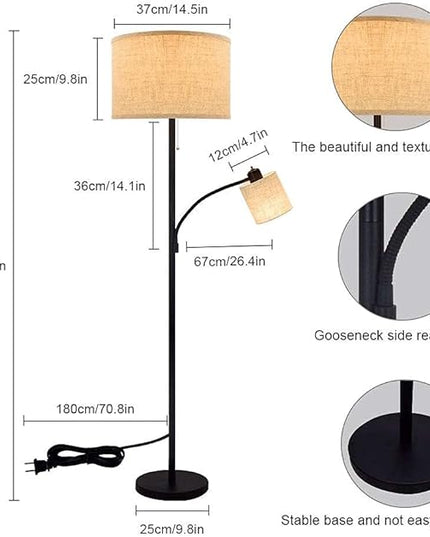 DLLT Living Room Standing Floor Lamps for Reading, Modern Tall Pole Lamp for Contemporary Home with Adjustable Side Light, Mid-Century Industrial Lighting with Drum Shade for Bedroom, Office, Metal - LeafyLoom