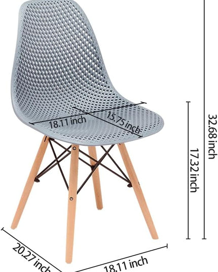 CangLong Dining Mid Century Modern Hollow Back Design Plastic Shell Armless Side Chair with Beech Wood Legs, Set of 2, Grey 1 - LeafyLoom