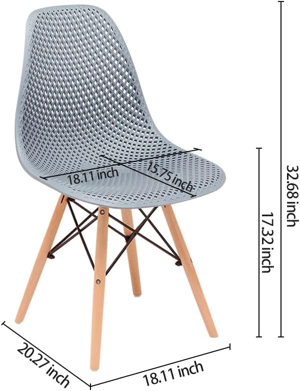 CangLong Dining Mid Century Modern Hollow Back Design Plastic Shell Armless Side Chair with Beech Wood Legs, Set of 2, Grey 1 - LeafyLoom
