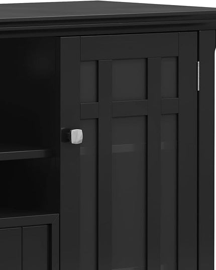 SIMPLIHOME Bedford SOLID WOOD Wide Transitional Media Stand for TVs up to 60 inches for The Living Room and Entertainment Center, 53 inch, Black - LeafyLoom