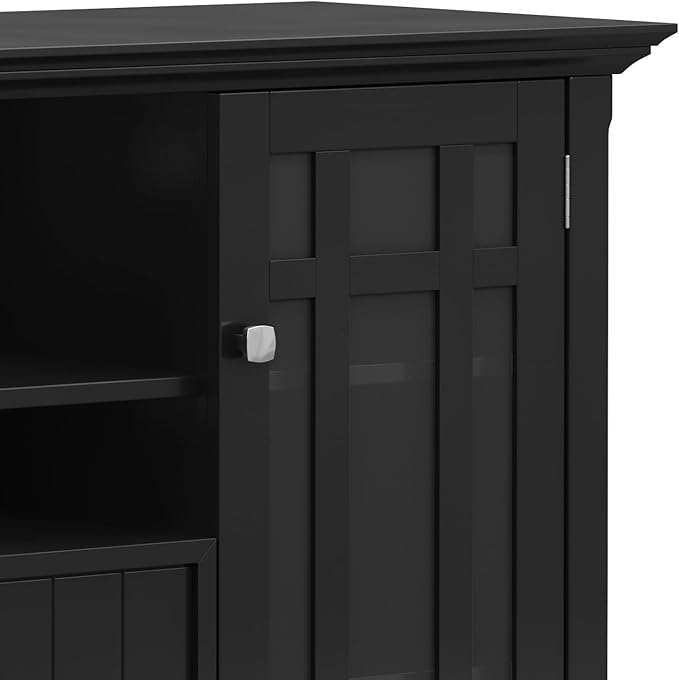 SIMPLIHOME Bedford SOLID WOOD Wide Transitional Media Stand for TVs up to 60 inches for The Living Room and Entertainment Center, 53 inch, Black - LeafyLoom