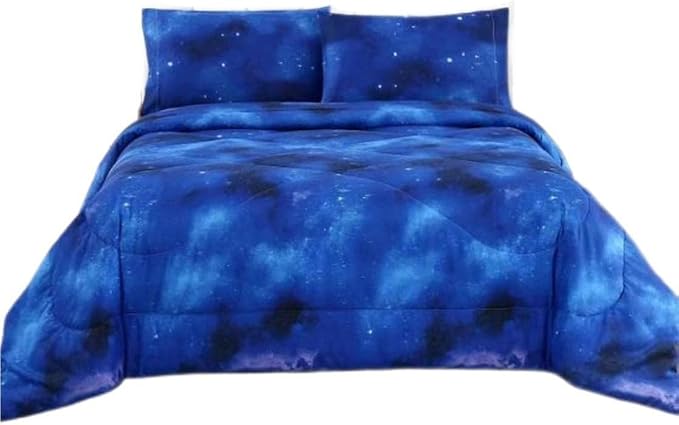 3PCS Blue Galaxy Comforter Set Full, Full Size Bed in a Bag Summer Comforter, Lightweight and Fade Resistant, Cute Full Size Quilt for Boys Girls Toddler Kids and Teens, Full - LeafyLoom