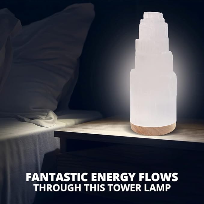 Himalayan Glow WBM Selenite Crystal Lamp, Morrocan Lamp Decorative Night Light | 7 Inch Tall - LeafyLoom