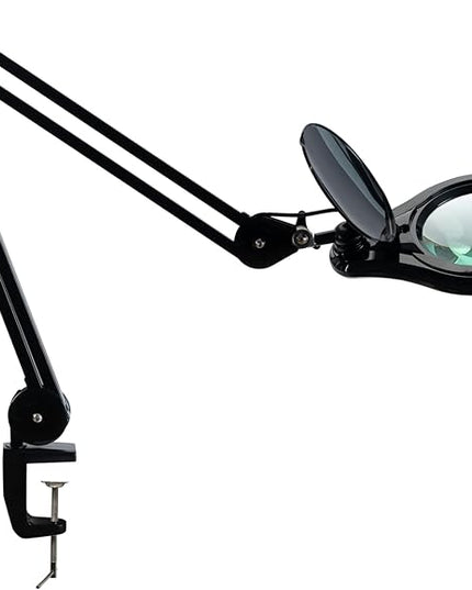 Bifocals LED Magnifying Lamp with Clamp, 5 Diopter with 20 Diopter, 5 Inch Magnifier Glass Lens, 1200 Lumens Dimmable Magnifier Lamp for Desk Craft Hobby with 60PCS Bright LEDs - LeafyLoom