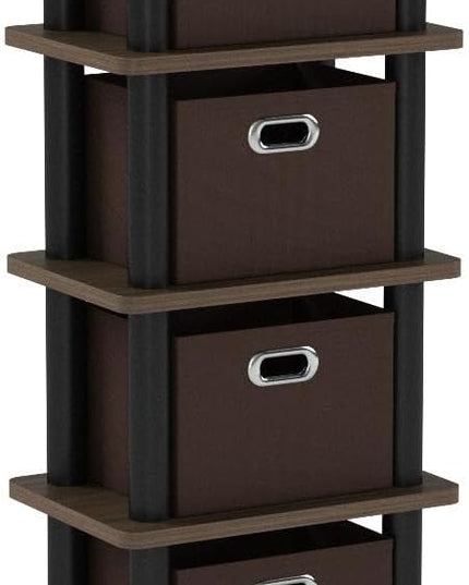 FURINNO Turn-N-Tube 4-Bins System Rack, Columbia Walnut/Black/Dark Brown - LeafyLoom