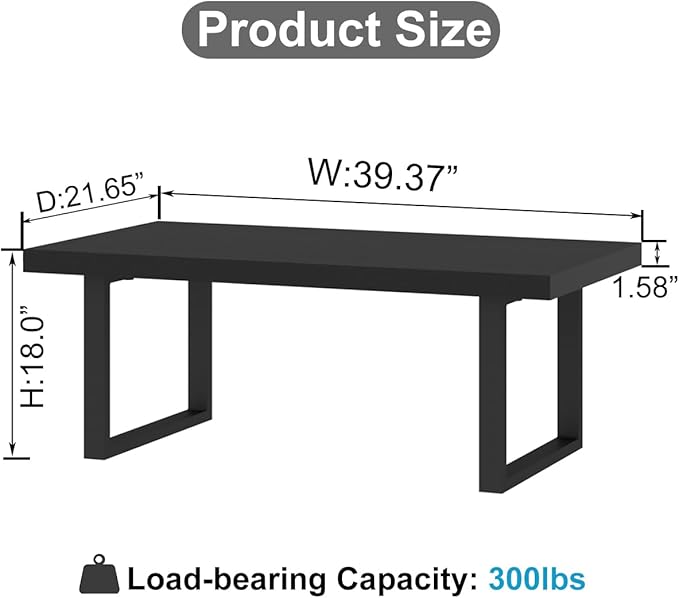 IBF Black Coffee Table, Minimalist Industrial Wooden Center Table, Modern Simple Rectangle Living Room Table, Farmhouse Wood and Metal Cocktail Coffee Table for Home Bedroom Office, Black Oak, 39 inch - LeafyLoom