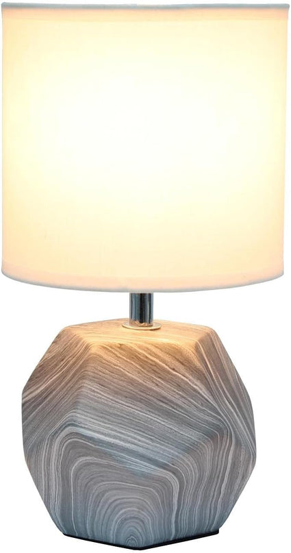 Simple Designs LT2065-MBL Round Prism Mini Table Lamp with White Fabric Shade, Gray Marble - LeafyLoom