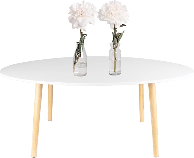 Oval Coffee Table Midcentury Modern Coffee Table Wood Coffee Table Modern Coffee Table for Living Room, Small Modern Furniture for Home, 39.3" D x 19.6" W x 16.5" H - LeafyLoom
