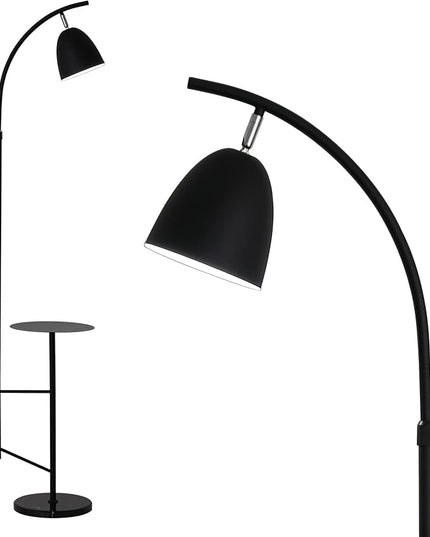 O'NEELDY Modern Black Arc Floor Lamp with Table Attached 71" Height Marble Arched Floor Lamp Curved Tall Shelf Standing Lamp for Living Room, Office, 360° Rotatable Shade, E26 Bulb Included - LeafyLoom