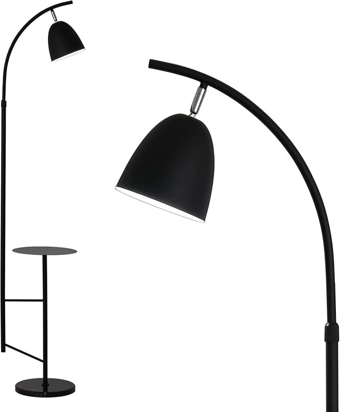 O'NEELDY Modern Black Arc Floor Lamp with Table Attached 71" Height Marble Arched Floor Lamp Curved Tall Shelf Standing Lamp for Living Room, Office, 360° Rotatable Shade, E26 Bulb Included - LeafyLoom