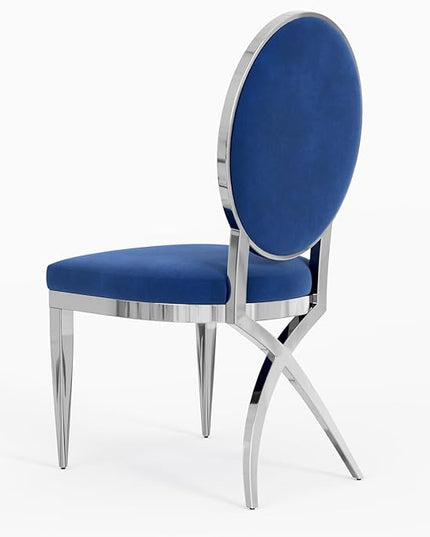 ACEDÉCOR Blue and Silver Dining Chairs, Classic King Louis Upholstered Dining Room Chair with Silver X Shaped Legs, Modern Armless Chair Set of 8 - LeafyLoom