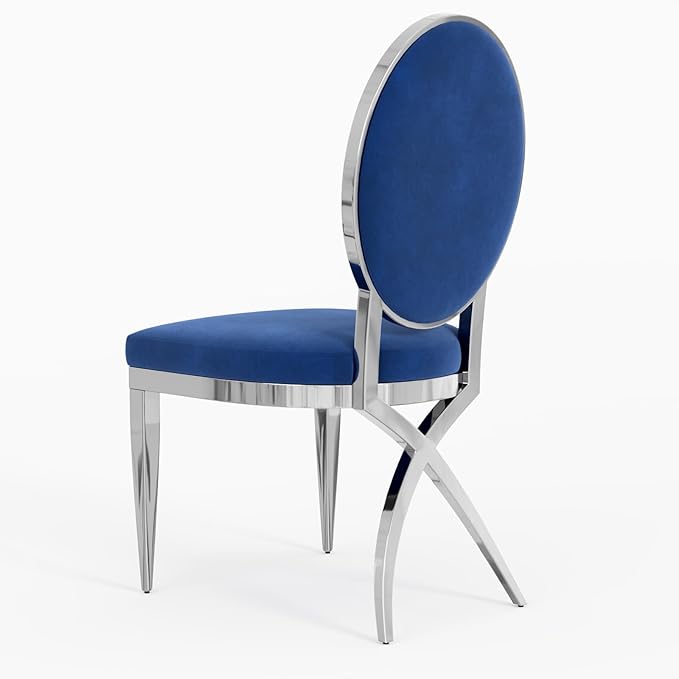 ACEDÉCOR Blue and Silver Dining Chairs, Classic King Louis Upholstered Dining Room Chair with Silver X Shaped Legs, Modern Armless Chair Set of 8 - LeafyLoom