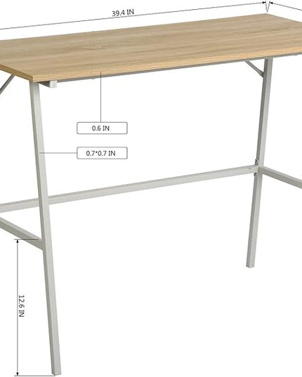 FurnitureR Home Office Computer Desk, Compact Writing Desk Study Desk with Metal Frame for Apartment, Dorm, Bedroom, Small Space (39.4 Inch, Brown) - LeafyLoom
