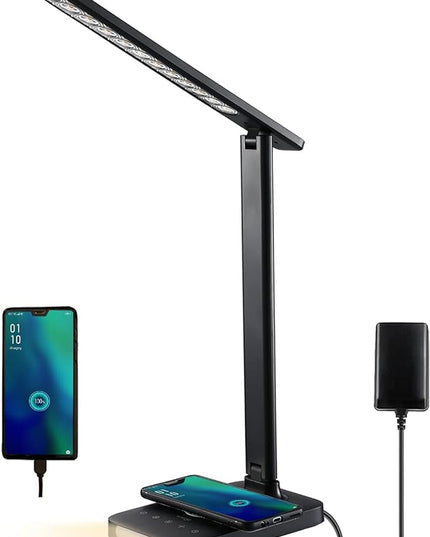 VAVOFO LED Desk Lamp with Fast Charger, USB Charging Port, Desk Light for Home Office with 5 Brightness Levels, Touch Control, 30/60 min Auto Timer, Eye-Caring Dimmable Table Lamp with Adapter - LeafyLoom