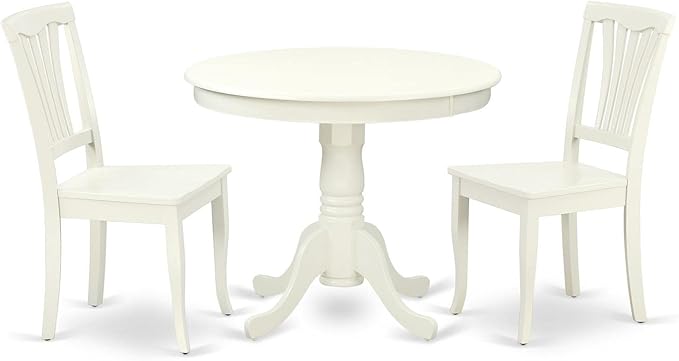 East West Furniture ANAV3-LWH-W 3 Piece Set for Small Spaces Contains a Round Table with Pedestal and 2 Kitchen Dining Chairs, 36x36 Inch - LeafyLoom