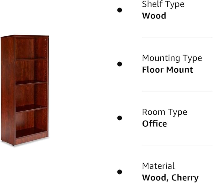 Sunon 4 Shelf Wood Bookcase Freestanding Display Shelf Adjustable Layers Bookshelf for Home Office Library Small Narrow Space (Cherry, 4-Layers) - LeafyLoom