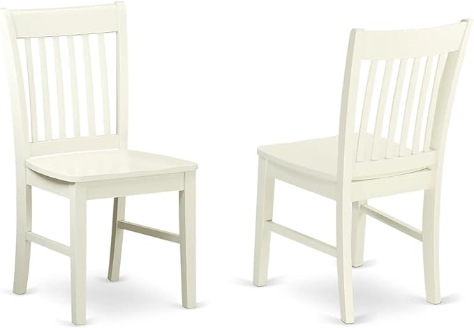 East West Furniture Norfolk Dining Room Slat Back Solid Wood Seat Chairs, Set of 2, Linen White - LeafyLoom
