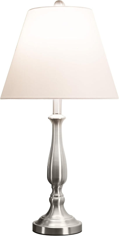 Brushed Steel Table Lamps - Set of 2 Traditional Accent Lights with LED Bulbs - Home Décor for Bedroom, Living Room, Office, or Entry by Lavish Home - LeafyLoom