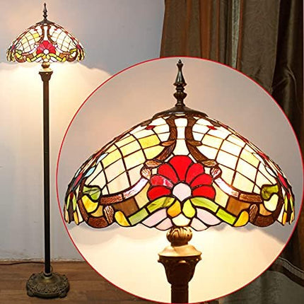WERFACTORY Tiffany Floor Lamp Base Only, for 16-24 Inch Stained Glass Lampshade Height 64 Inch Bronze Finished Resin Base Antique Standing Lighting Base Replacement Only Wide 11 Inch - LeafyLoom