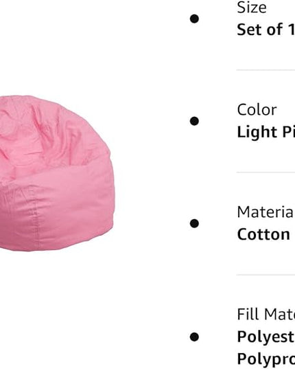 Flash Furniture Dillon Small Bean Bag Chair for Kids and Teens, Foam-Filled Beanbag Chair with Machine Washable Cover, Light Pink - LeafyLoom