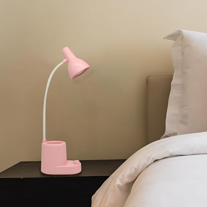Battery Operated lamp,Small Lamps for Small Spaces,Pink Desk lamp,kids battery lamps for tables,Cute pen holder for desk,360° Rotating Hose,Adjust The Angle of Light Source at Will,Led Desk Lamps - LeafyLoom