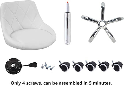 KKTONER Mid Back PU Leather Height Adjustable Swivel Modern Task Chair Computer Office Home Vanity Chair with Wheels (White) - LeafyLoom