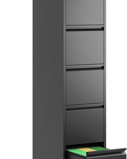 5 Drawer Vertical File Cabinet, Metal File Cabinets with Lock for Home Office, Heavy Duty Office Steel Filing Cabinet for Hanging Files for A4/ Legal/Letter,Assembly Required (Black) - LeafyLoom