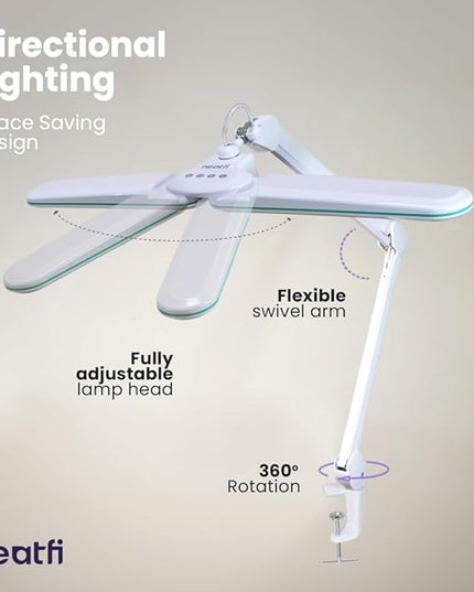 Neatfi Elite HD XL Task Lamp, 3 Light Modes, 90PCS SMD LED, Super Bright Desk Lamp, Eye-Caring LED Lamp, Non-Polar Dimming, Adjustable Brightness Levels (CCT with Clamp, Blue Ring, 17 Inches) - LeafyLoom