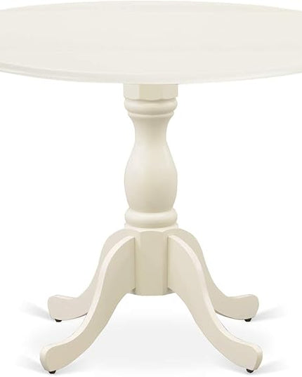 East West Furniture DMSI3-LWH-15 3 Piece Dining Table Set Contains a Round Dining Room Table with Dropleaf and 2 Baby Blue Linen Fabric Upholstered Kitchen Chairs, 42x42 Inch, Linen White - LeafyLoom