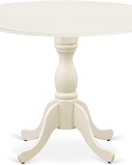 East West Furniture DMGA3-LWH-35 3 Piece Dinette Set for Small Spaces Contains a Round Dining Table with Dropleaf and 2 Doeskin Linen Fabric Parsons Dining Chairs, 42x42 Inch, Linen White - LeafyLoom