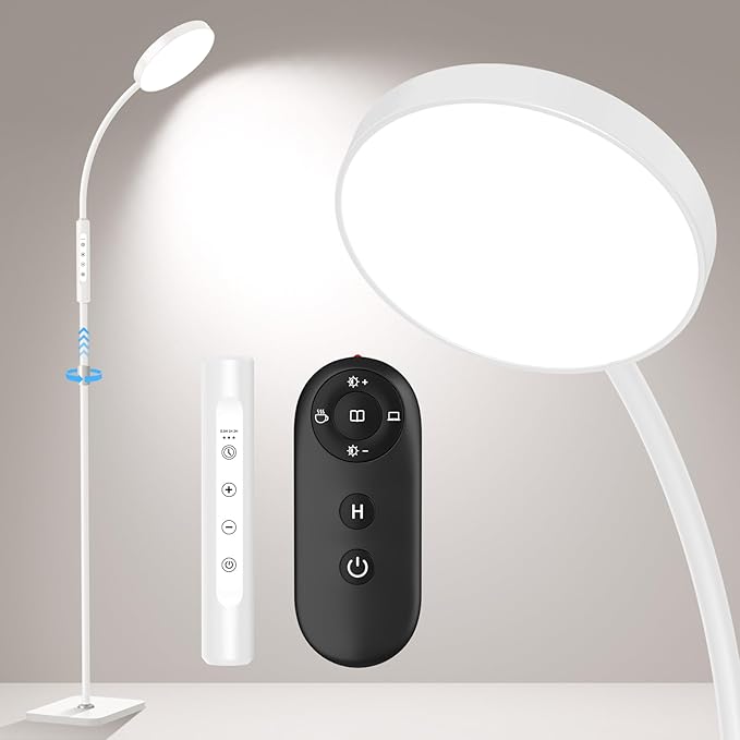 LED Floor Lamp, Height Adjustable Floor Lamps for Living Room, Super Bright Standing Lamp with Timer, Adjustable Colors & Brightness Floor lamp for Bedroom with Remote & Touch Control, White - LeafyLoom