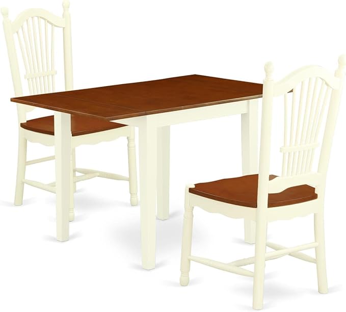 East West Furniture NDDO3-WHI-W Norden 3 Piece Set Contains a Rectangle Dining Room Table with Dropleaf and 2 Wood Seat Chairs, 30x48 Inch, Buttermilk & Cherry - LeafyLoom