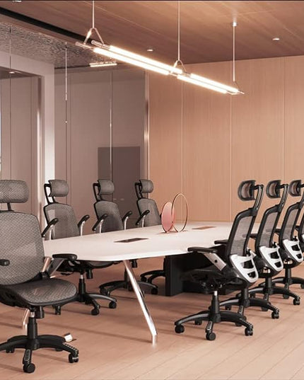 GABRYLLY Ergonomic Mesh Office Chair, High Back Desk Chair - Adjustable Headrest with Flip-Up Arms, Tilt Function, Lumbar Support and PU Wheels, Swivel Computer Task Chair, Grey - LeafyLoom