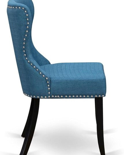 East West Furniture SIP1T21 Sion Parson Dining Room Button Tufted Nailhead Trim Blue Linen Fabric Upholstered Chairs, Set of 2, Black - LeafyLoom
