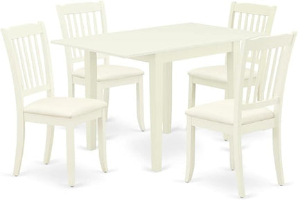 East West Furniture NDDA5-LWH-C Norden 5 Piece Room Set Includes a Rectangle Kitchen Table with Dropleaf and 4 Linen Fabric Upholstered Dining Chairs, 30x48 Inch - LeafyLoom