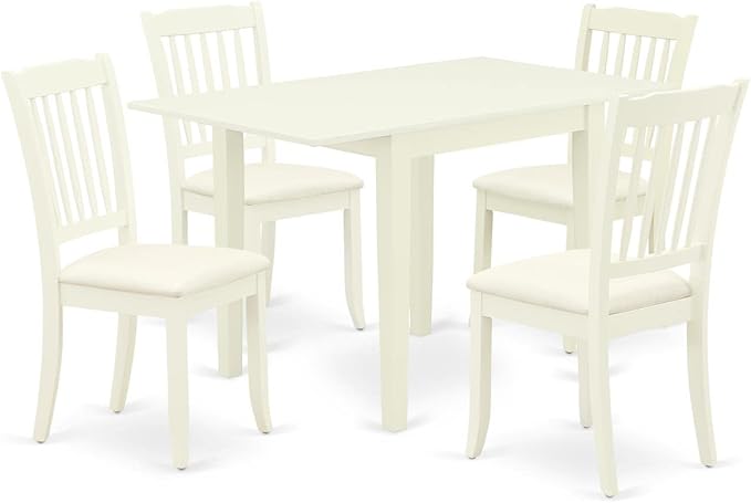 East West Furniture NDDA5-LWH-C Norden 5 Piece Room Set Includes a Rectangle Kitchen Table with Dropleaf and 4 Linen Fabric Upholstered Dining Chairs, 30x48 Inch - LeafyLoom