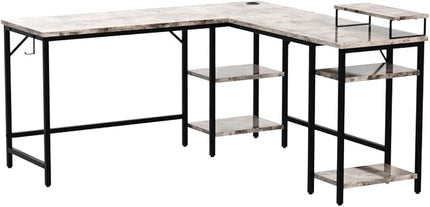 CubiCubi L Shaped Desk, 59.1 inch Reversible Corner Desk with Storage Shelves, Home Office Desk with Monitor Stand, Rustic Brown - LeafyLoom