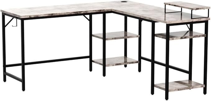 CubiCubi L Shaped Desk, 59.1 inch Reversible Corner Desk with Storage Shelves, Home Office Desk with Monitor Stand, Rustic Brown - LeafyLoom